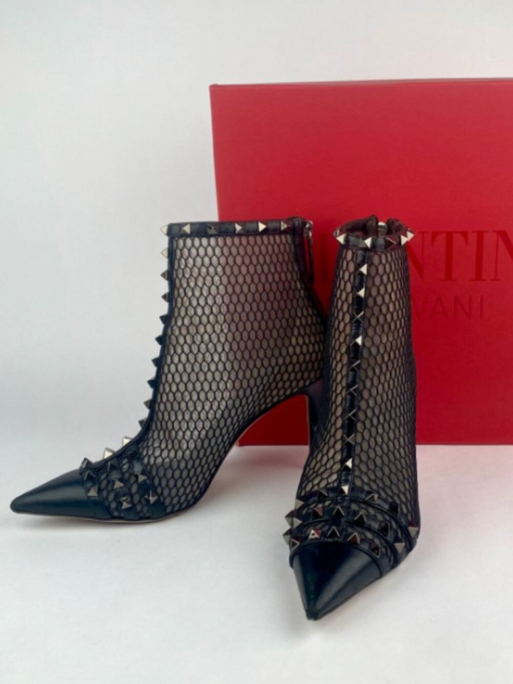 Authentic Valentino Garavani Rockstud Alcove Mesh Ankle- Boots, Size 38 w/ Box